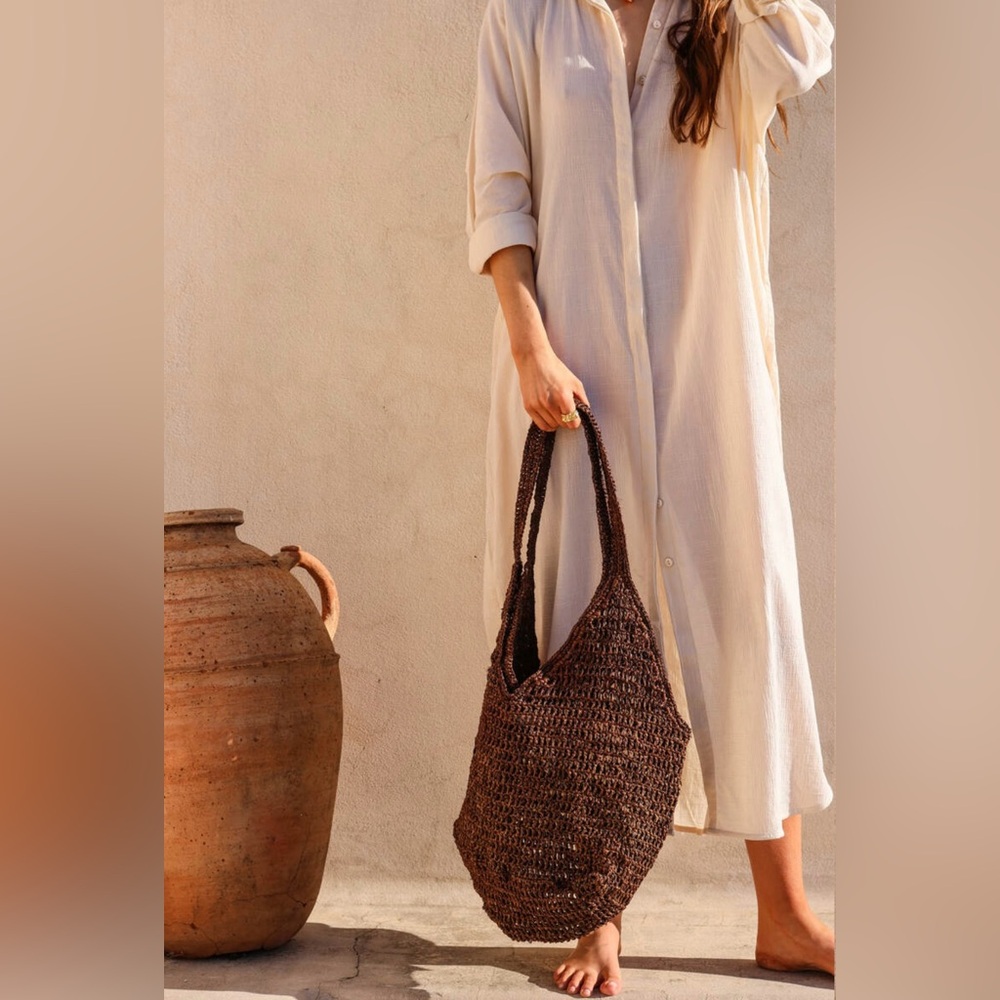 NWT: Maurie & Eve Brown Woven Tote Bag | Rattan Basket | Handwoven Bag